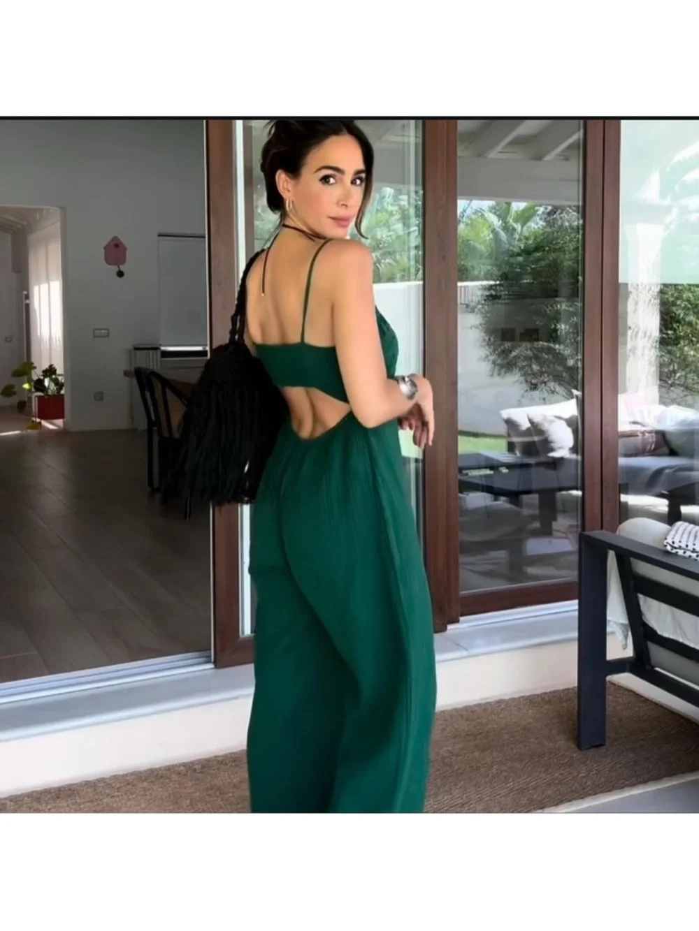Zara Emerald Green Wide-Leg Spaghetti-Strap Jumpsuit